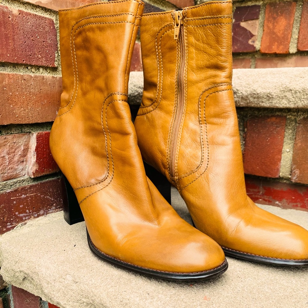 Nine West Tan Leather Ankle Boots